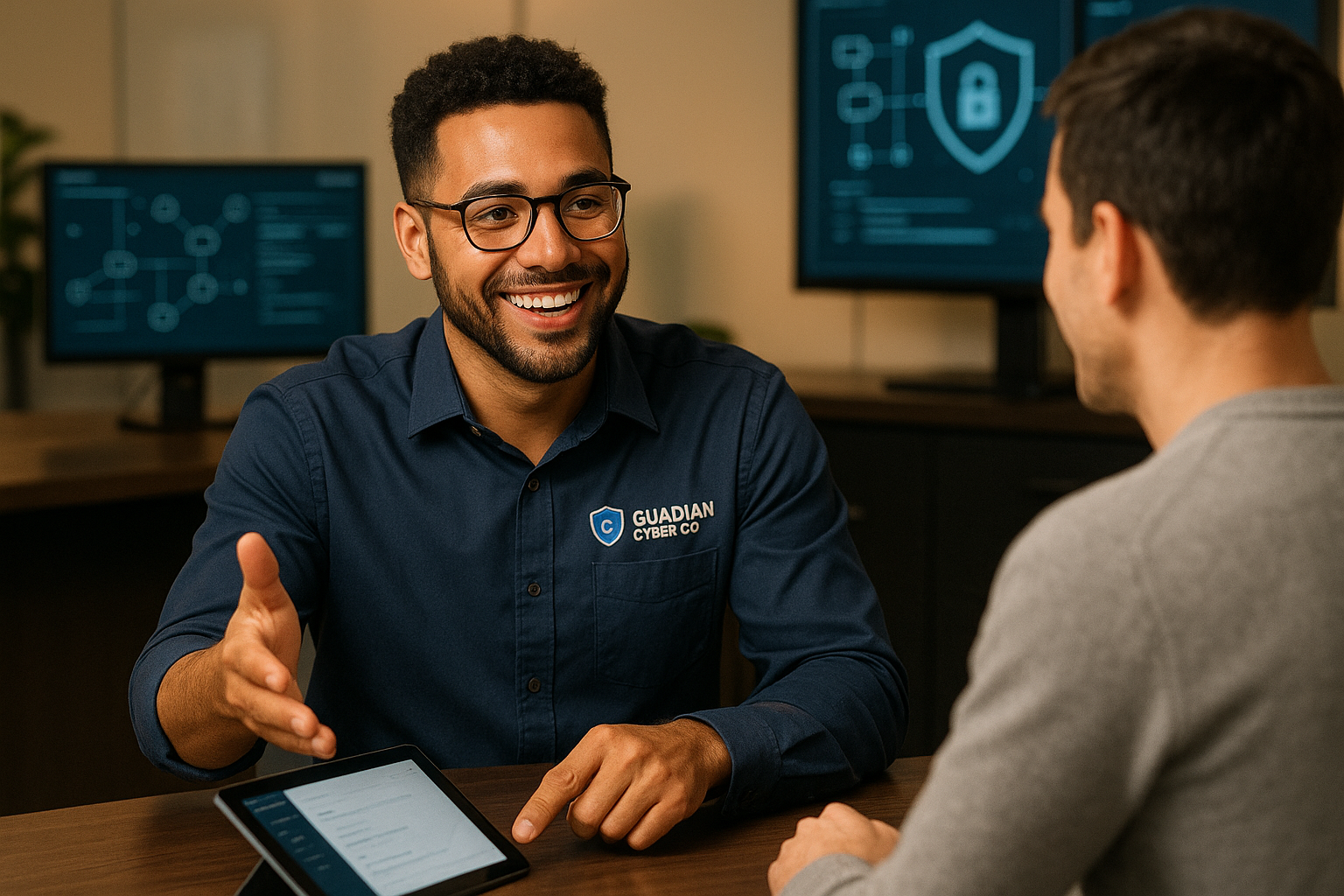 guardian cyber co employee friendly with a customer 